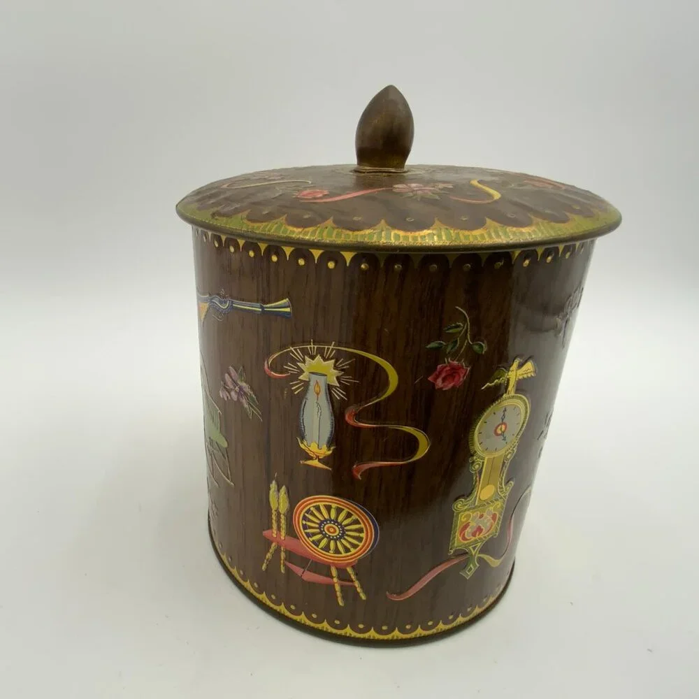 MCM Vintage Daher Decorative Lidded Tin Cannister Made in England